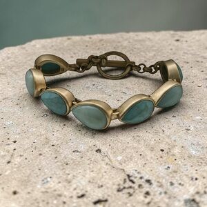 Kenneth Cole NY Turquoise Stone GOLD Tone Toggle Bracelet Chunky Boho 7.5"